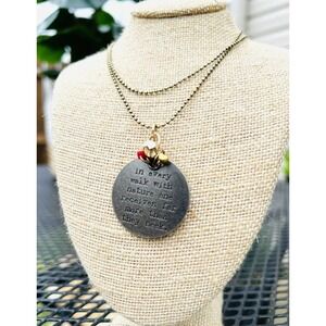 Long Necklace With Nature Quote On Beaded Metal Pendant, Great Gift!!